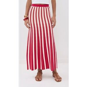 ESCVDO Manglar Striped Knitted Cotton A-Line Maxi Skirt Fuchsia Orange Ivory